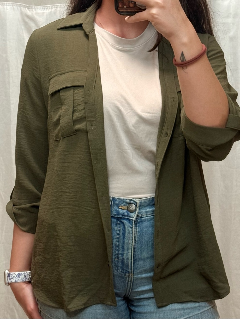 Olive Green Lightweight Button-down Shirt